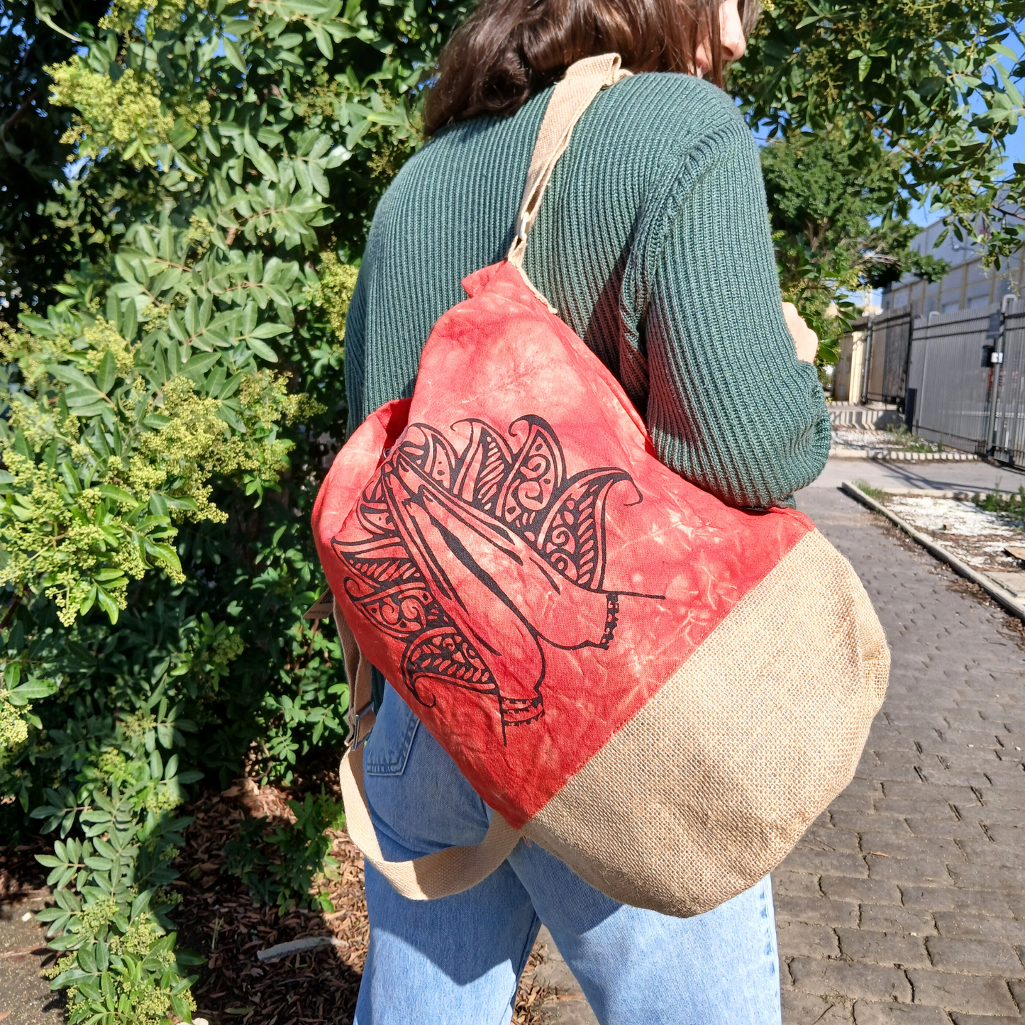 All Natural Backpack - Orange Stonewash - Namaste Hand