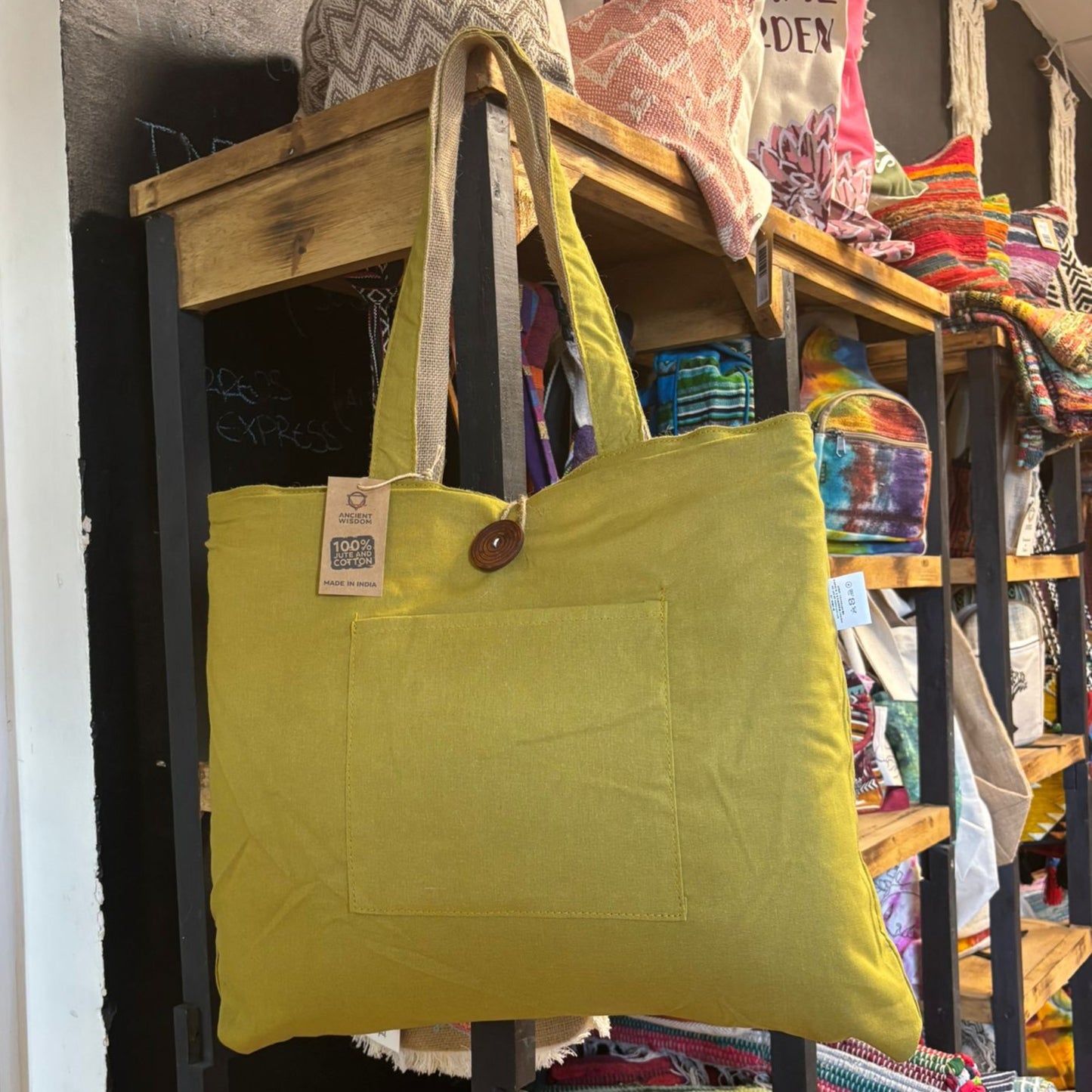 Jute and Cotton Reversible Big Bag - Pistachio