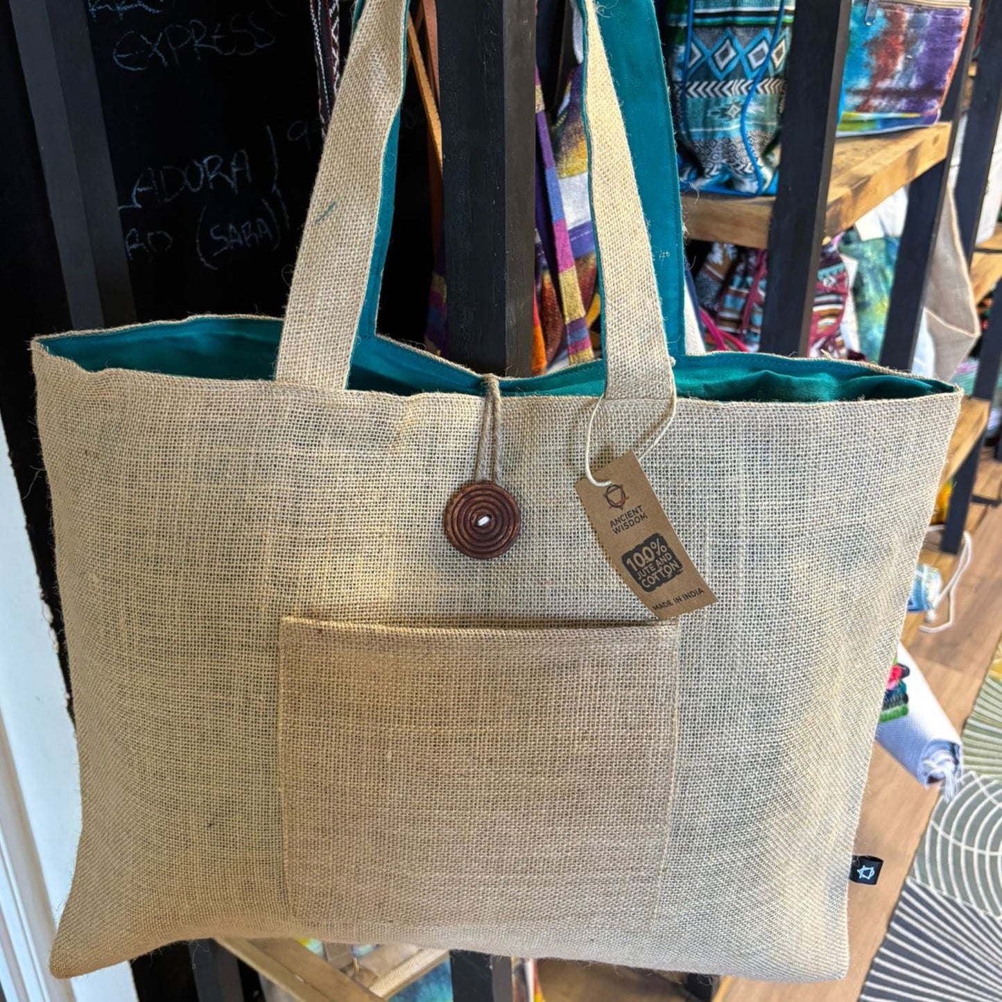 Jute and Cotton Reversible Big Bag - Teal