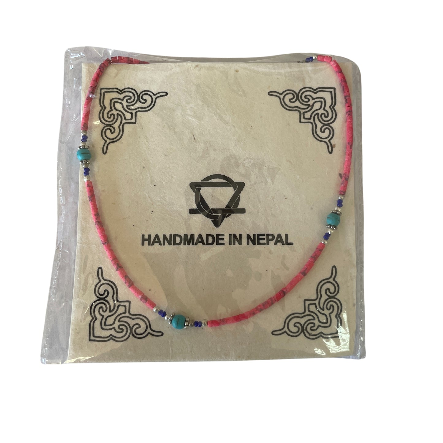 Pink Coral and Turquoise Beads Nepalese Extra Fine Gem Necklace