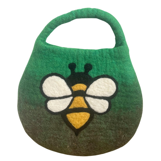 Water Felted Bee Bag - One Handle with Magnet - Garden Greens