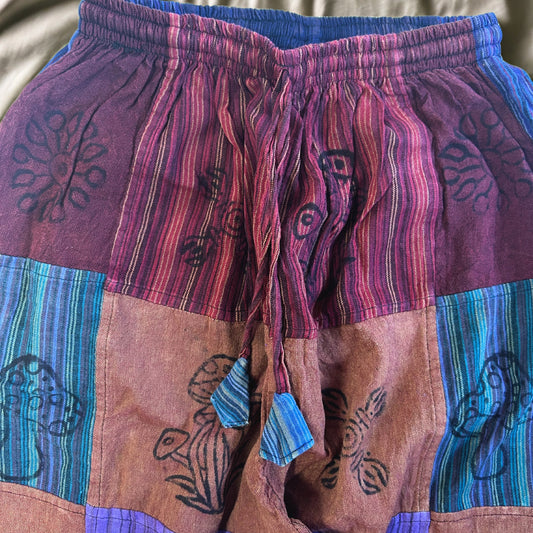 Nomad Sari - Mushroom Pants - Block Print Designs - Purple Tones S/M