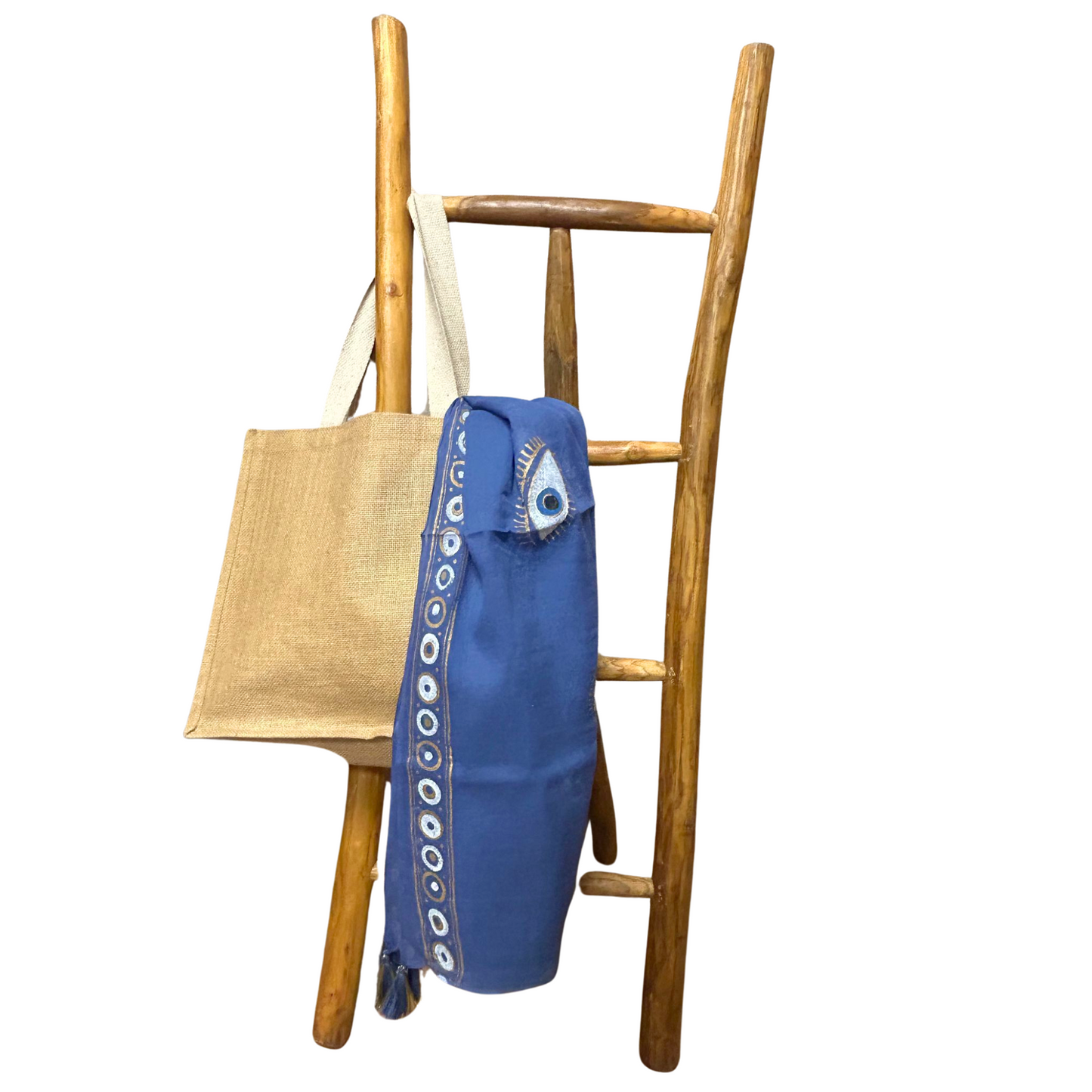 Nomad Sari On the Med Collection - Pario - Rich Blue & Gold Hand Painted Evil Eye Design