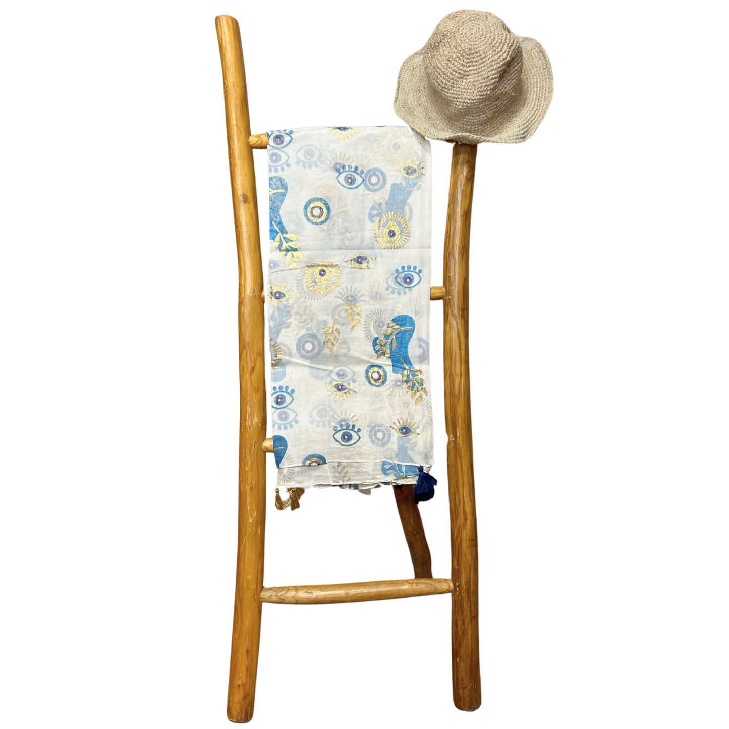 Nomad Sari On the Med Collection - Pario - White , Blue & Gold Evil Eye Design