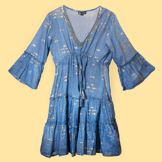 (ML) Nomad Sari On the Med Collection - Dress - Sea Blue & Gold Fish Design