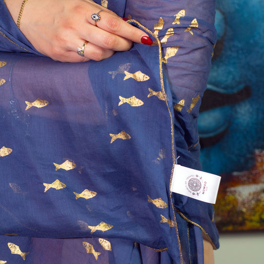 Nomad Sari On the Med Collection - Pario - Sea Blue & Gold Fish Design