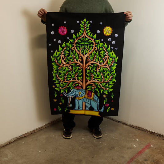 Cotton Wall Art (70x110cm) - Elephant & Tree of Life