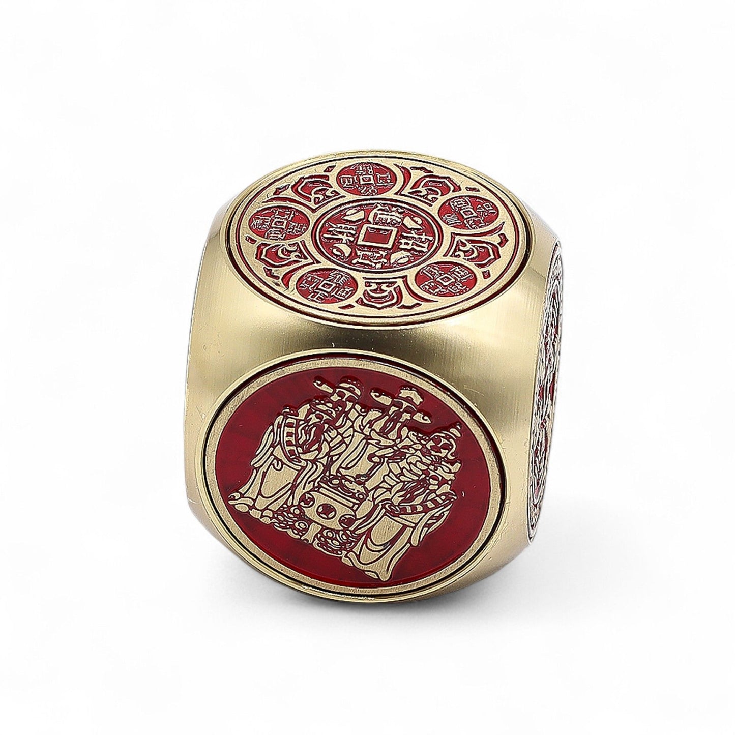 Feng Shui red and brass prosperity cube flat design for wealth and positive energy