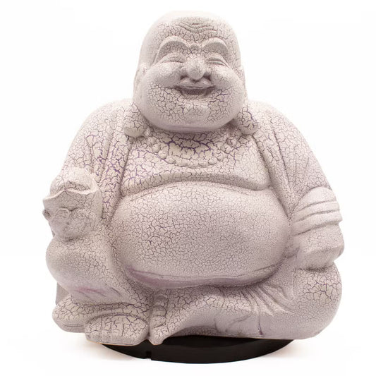 Laughing Buddha Lamp Lavender Crackle - Round Stand