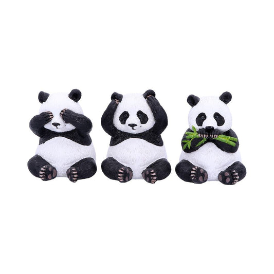 Three Wise Pandas Figurines – hand-painted resin panda trio in see no evil, hear no evil, speak no evil poses