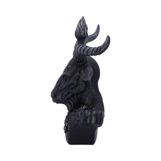 A black goat-like bust faces left, with curling horns. A necklace with the word "CONCUBIA" hangs around its neck. The background is white.