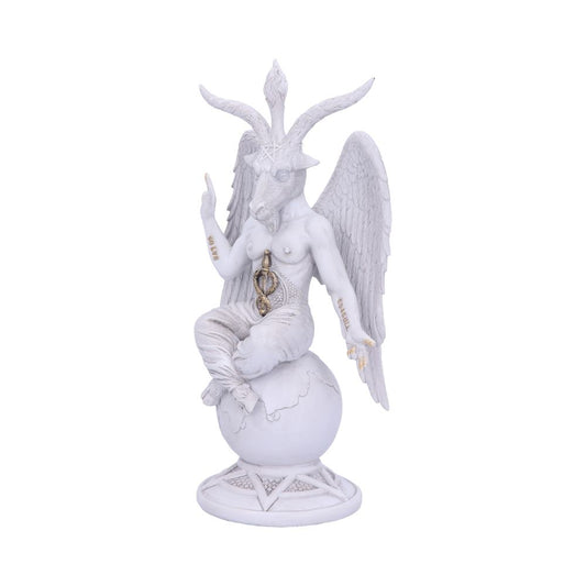 A white Baphomet statue sits atop a globe stand. "SOLVE" is written on one arm, and "COAGULA" on the other.