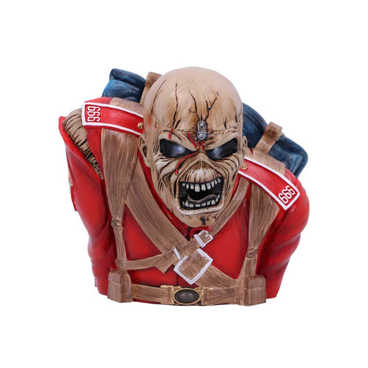 A menacing figure with a skeletal face and open mouth wears a red uniform and brown straps. The number "666" is displayed on the shoulders. The background is plain white.