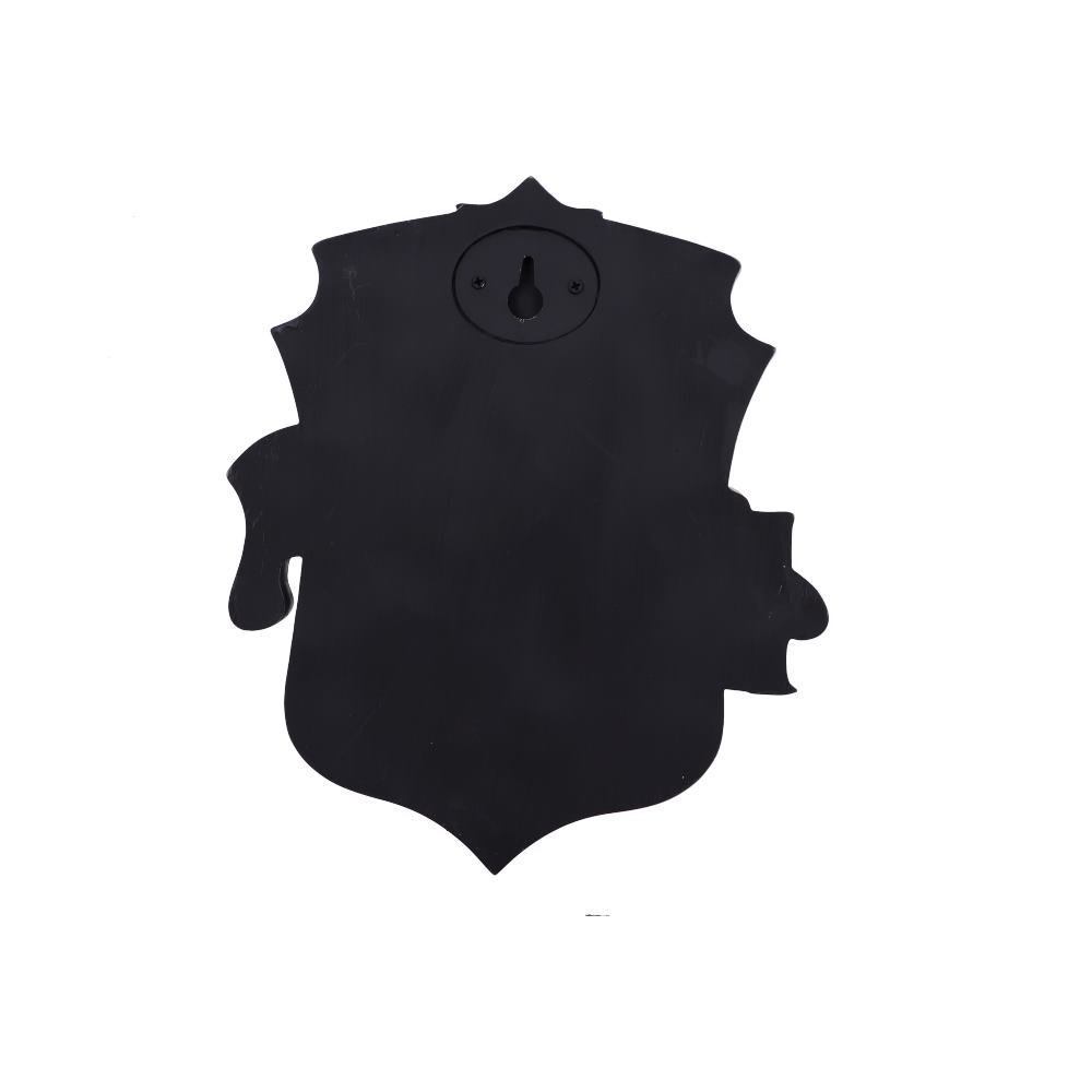 A black shield-shaped silhouette with symmetrical edges has a keyhole cutout near the top center on a plain white background.