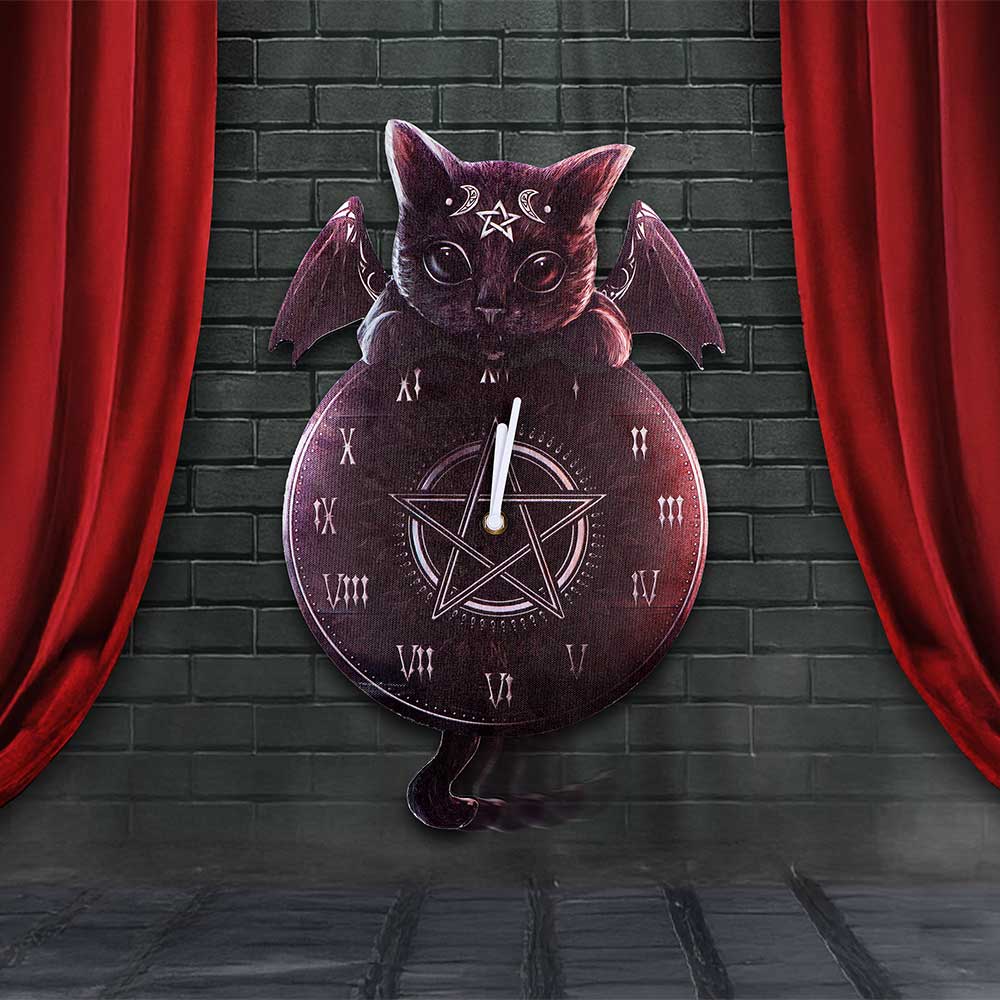 Malpuss Winged Cat Cult Cutie Clock gothic winged cat clock ornament