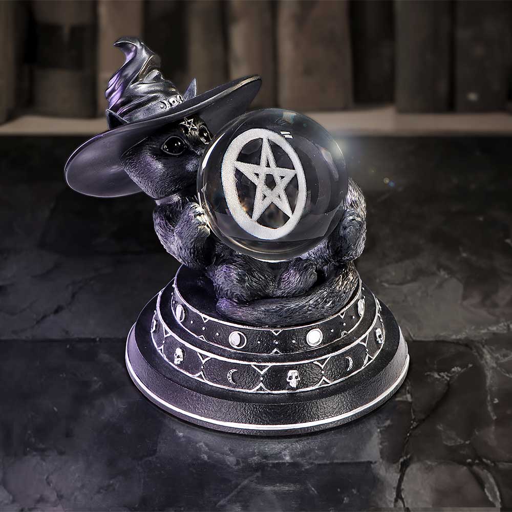 Purrah’s Fortune Witch Cat Cult Cutie Nemesis Now polyresin cat with removable pentagram glass ball