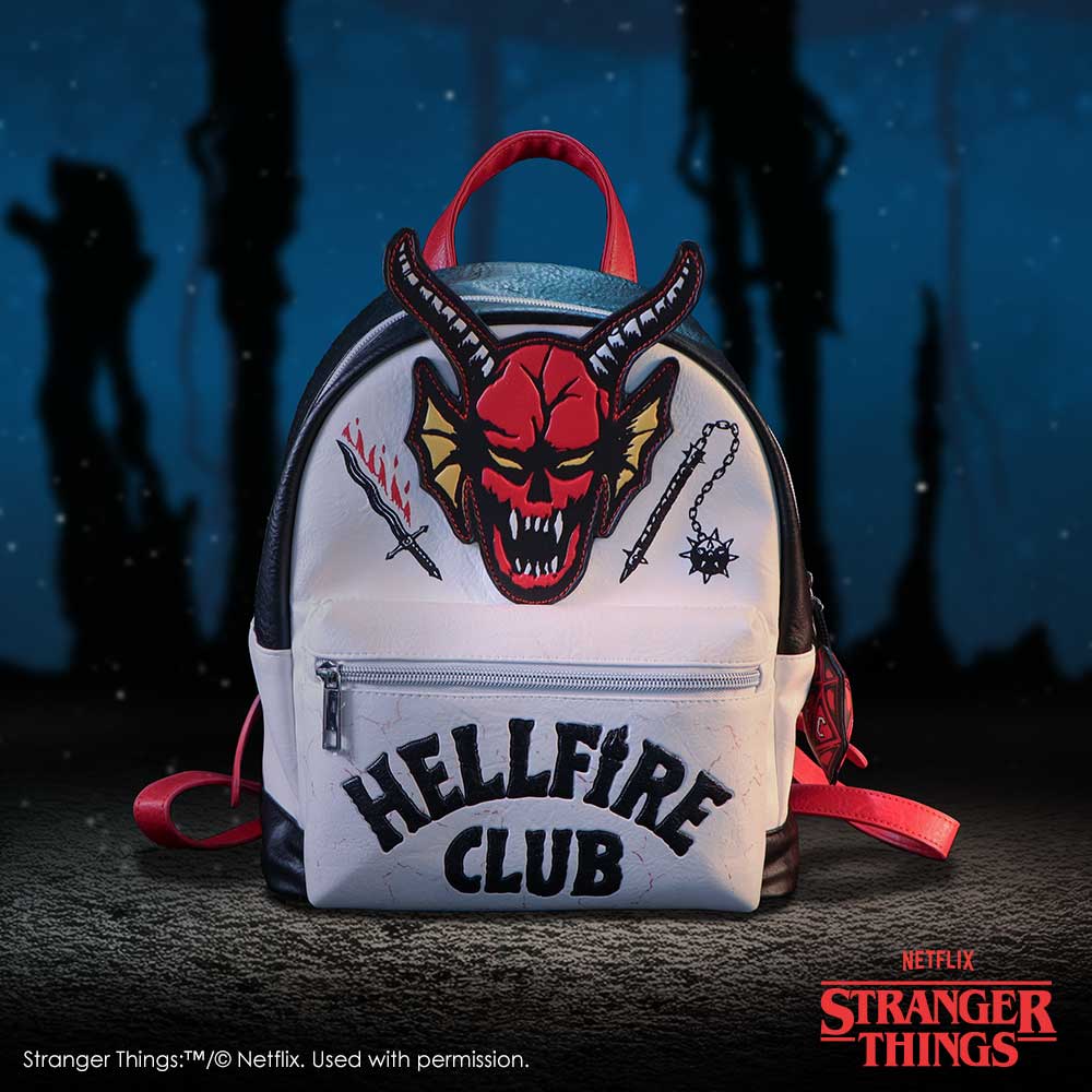Hellfire Club backpack on a dark Stranger Things themed studio background