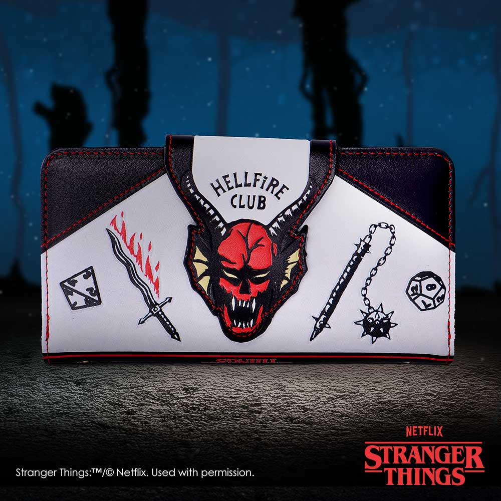 Hellfire Club purse on a dark Stranger Things themed studio background