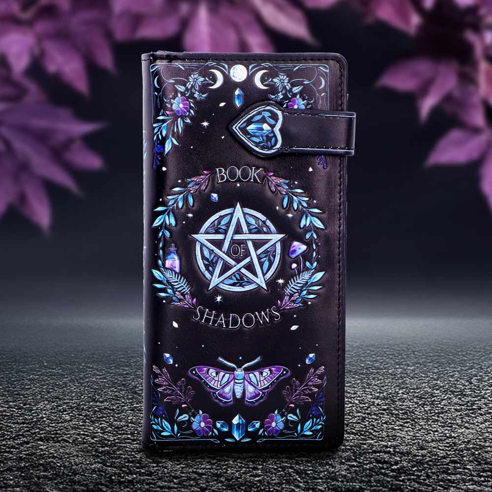 Book of Shadows Embossed Purse – black zip-around wallet with embossed occult spellbook motif