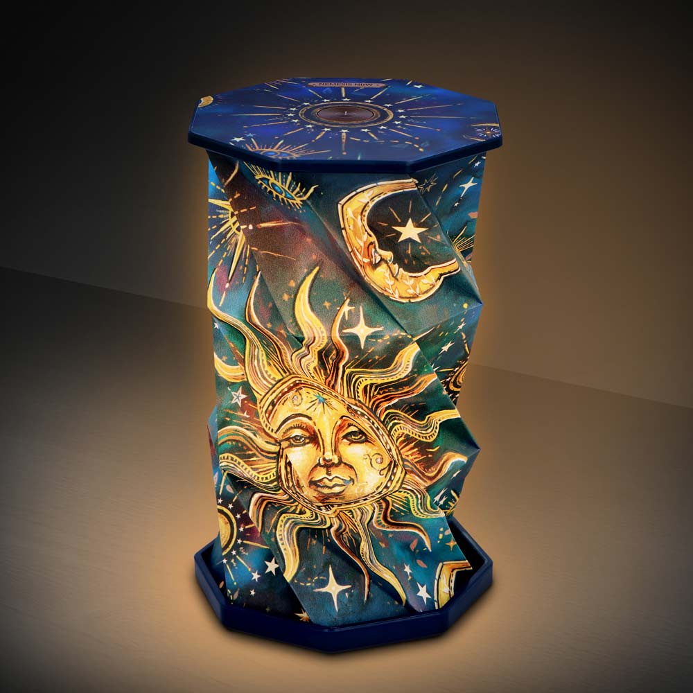 Celestial Foldable Lamp foldable LED lamp with celestial artwork, USB-C rechargeable design and touch-activated ambient glow.