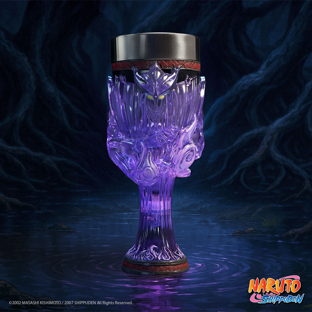 Sasuke purple goblet on a dark Naruto themed studio background