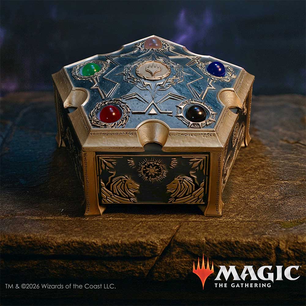 Magic: The Gathering Mana Trinket Box - displayed with the five coloured lid details visible against a dark gaming backdrop