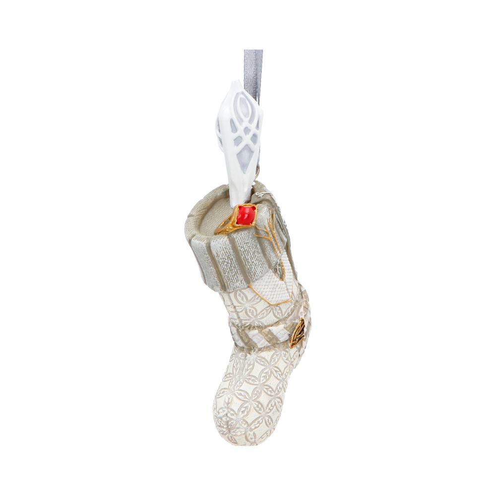 LOTR Gandalf the White Stocking Ornament - opposite angle with the tall staff detail above the cuff