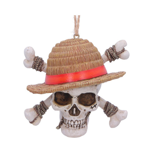 Luffy Jolly Roger hanging ornament with straw hat, skull and crossed bones