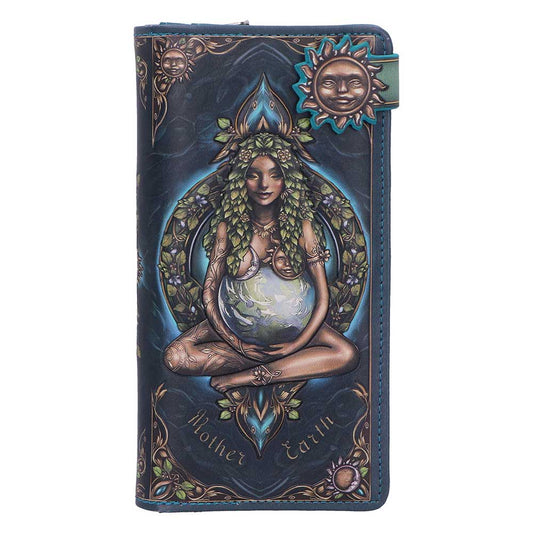 Mother Earth Embossed Purse - front with embossed Mother Earth artwork and a sun-faced fastening
