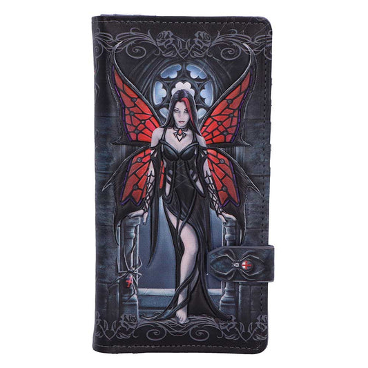 Anne Stokes Aracnafaria Embossed Purse - front with a gothic fairy, red-and-black wings and spider fastening