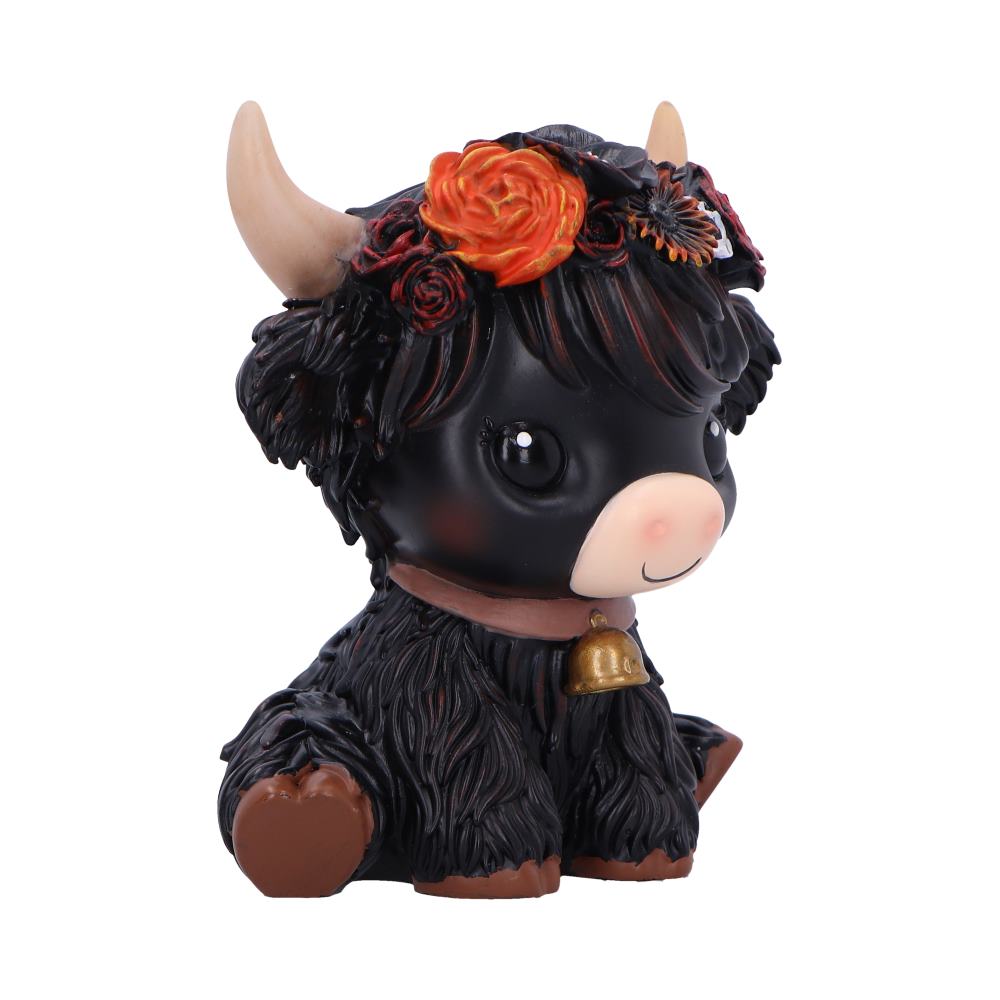 Moo Crew Dahlia Flower Cow Figurine - Opposite angle showing pale horns and brown hooves