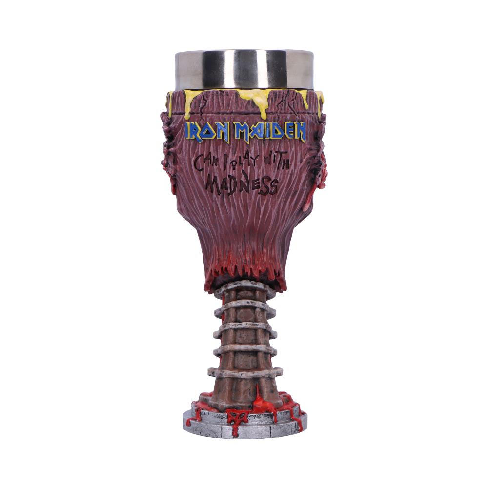 Rear of Eddie goblet displaying Iron Maiden and Can I Play With Madness lettering