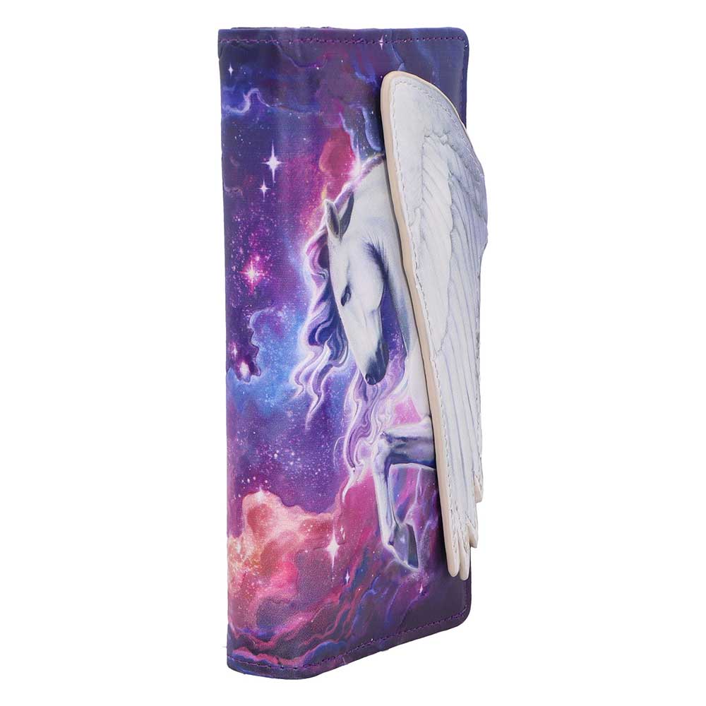 Mythical Flight Embossed Unicorn Purse - Opposite angle showing purse depth and artwork