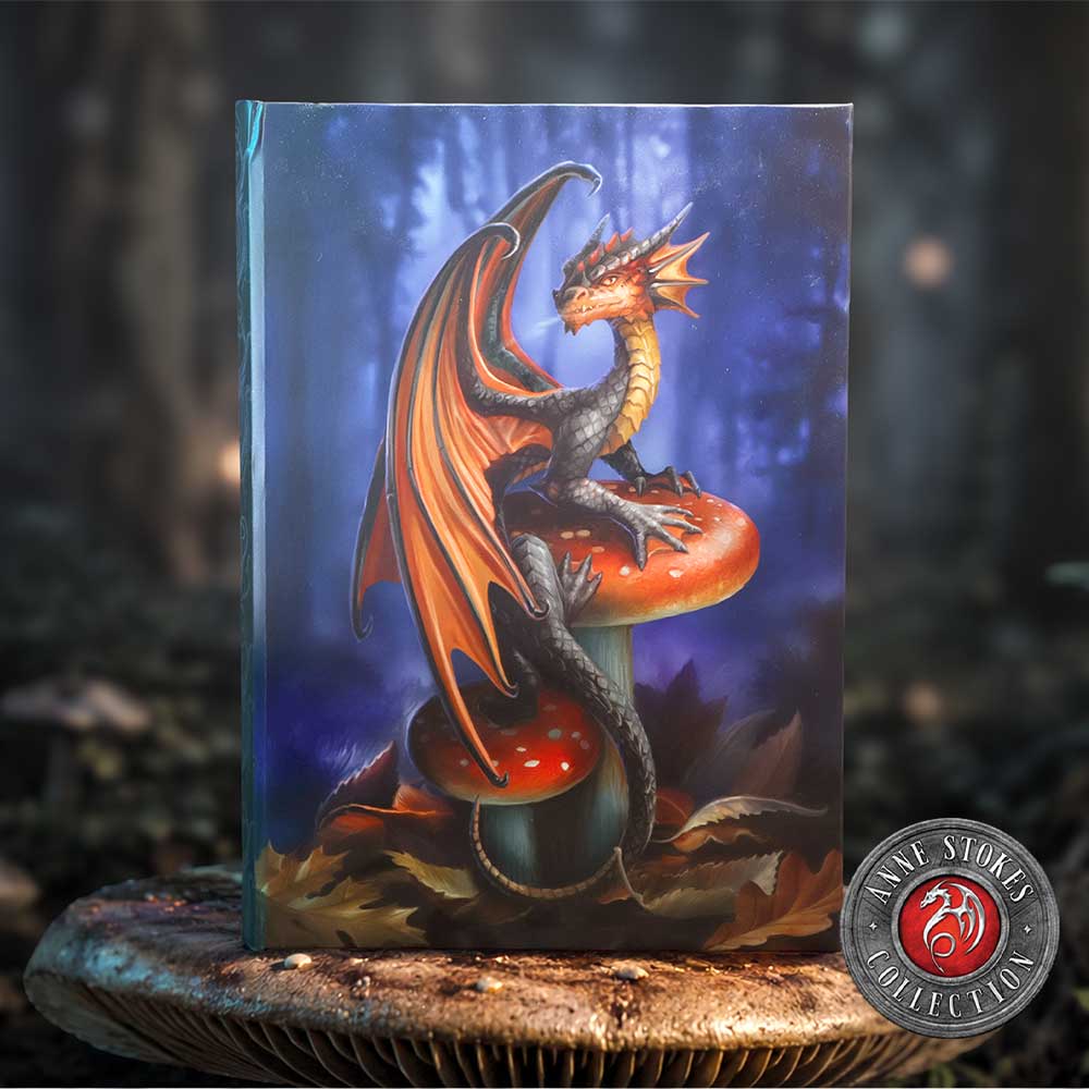Anne Stokes Mushroom Dragon Journal - fantasy journal in a mossy woodland display