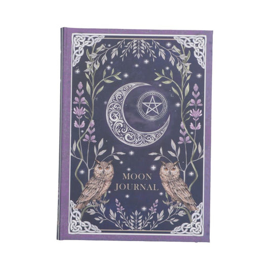 Moon Journal - crescent moon and owl pair on journal cover