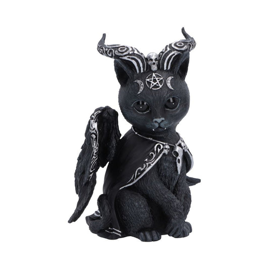 Cult Cuties Halpurr Cat Figurine - black cat with twisted horns and feathered wings