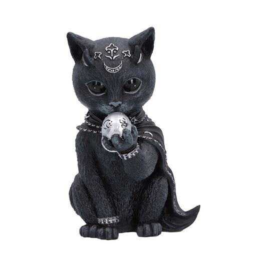Cult Cuties Feligor Cat Figurine - black cat holding silver-coloured skull