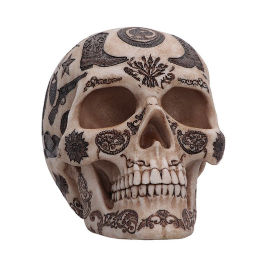 Wild West Lone Ranger Skull Ornament - pale skull with cowboy and cactus motifs