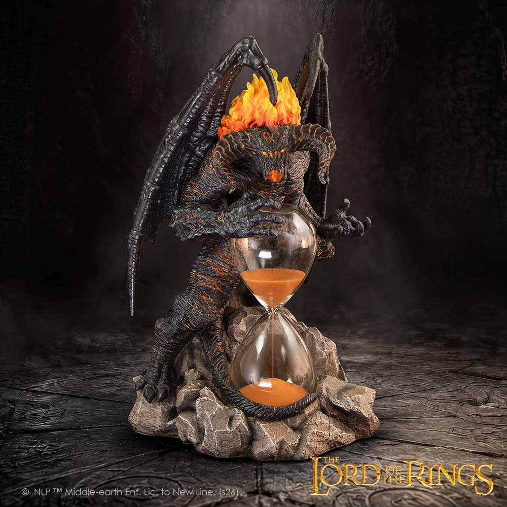 Lord of the Rings Balrog Sand Timer - Balrog timer displayed on rocky ground