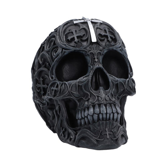 Ozzy Osbourne Prince of Darkness Skull - Front view of gothic skull with silver cross on the forehead