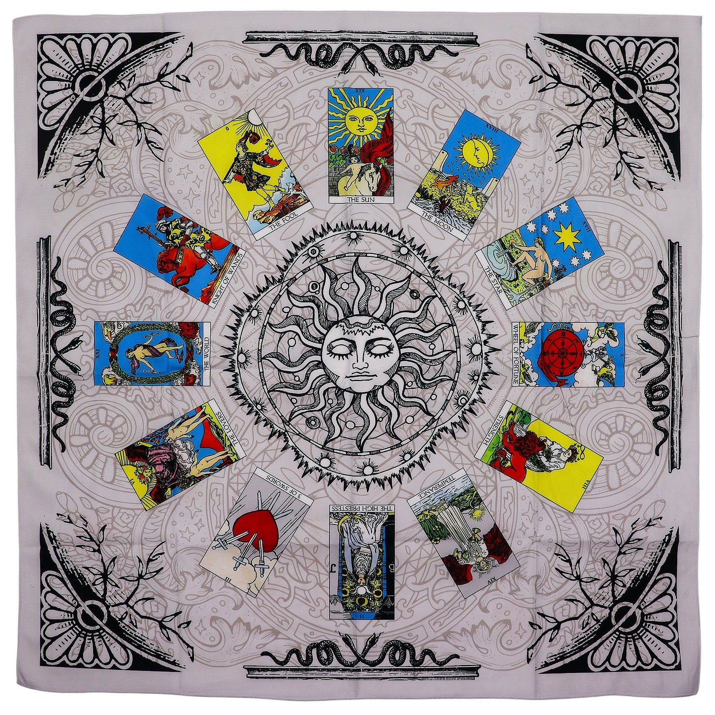Tarot Reading Cloth – Tree of Life, 75×75 cm polyester cloth with symbolic tree of life print for tarot or oracle spreads.