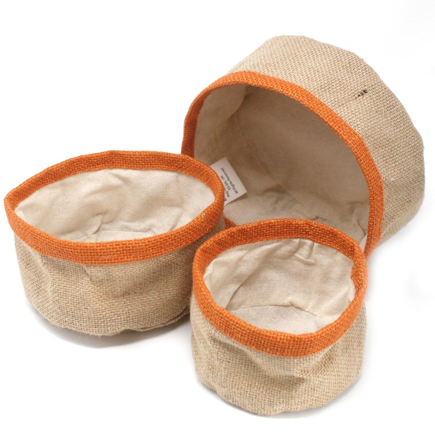 Set of 3 Natural Jute Baskets Turmeric – woven eco-friendly storage baskets for warm boho home decor