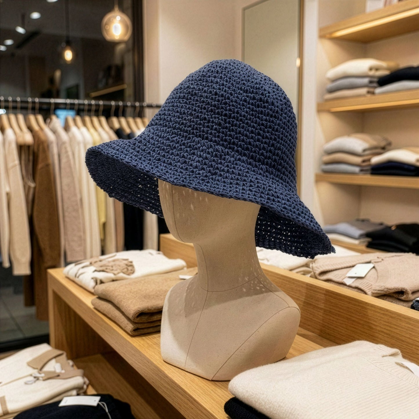 Nomad Sari Floppy Straw Sun Hat in navy blue with relaxed floppy brim