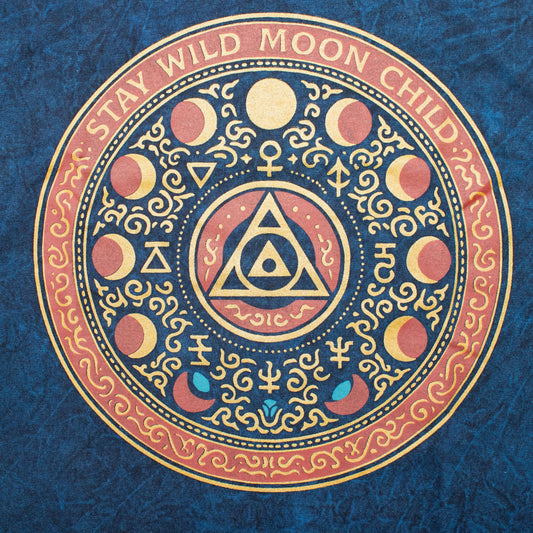 Nomad Sari Stonewashed Cotton T-Shirt - Stay Wild Moon Child - Blue - Large