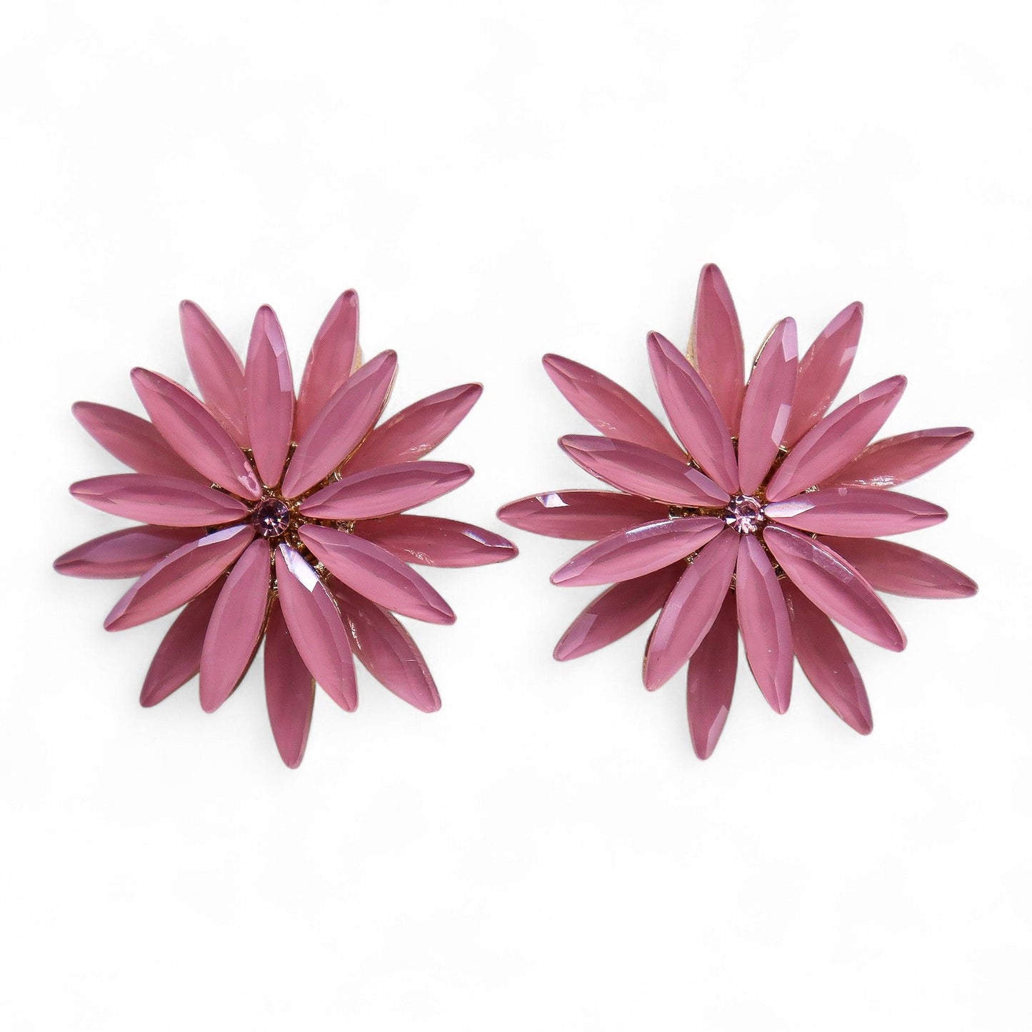 Soft pink vintage glass flower earrings, lightweight boho jewellery UK