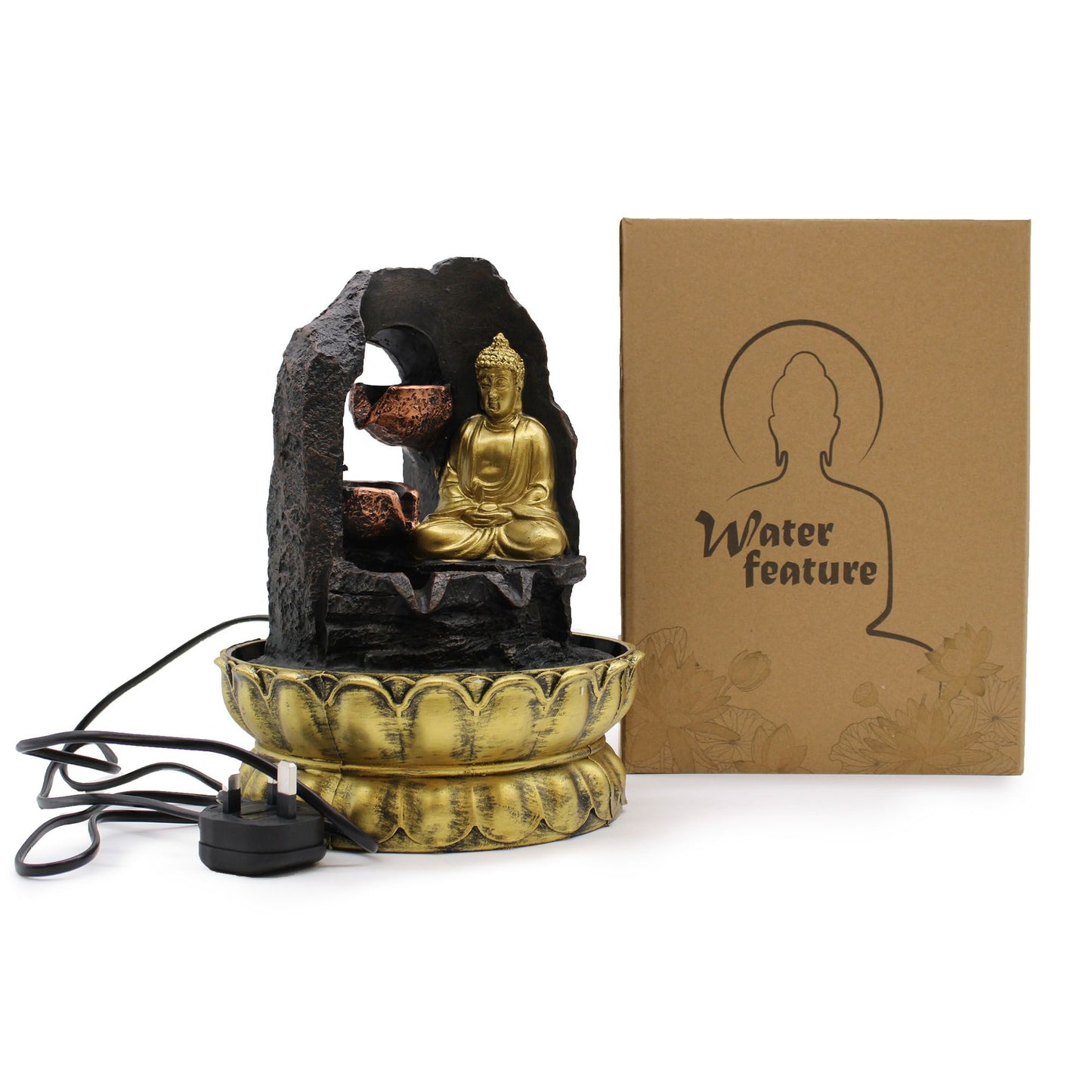 Golden Meditating Buddha Tabletop Water Feature