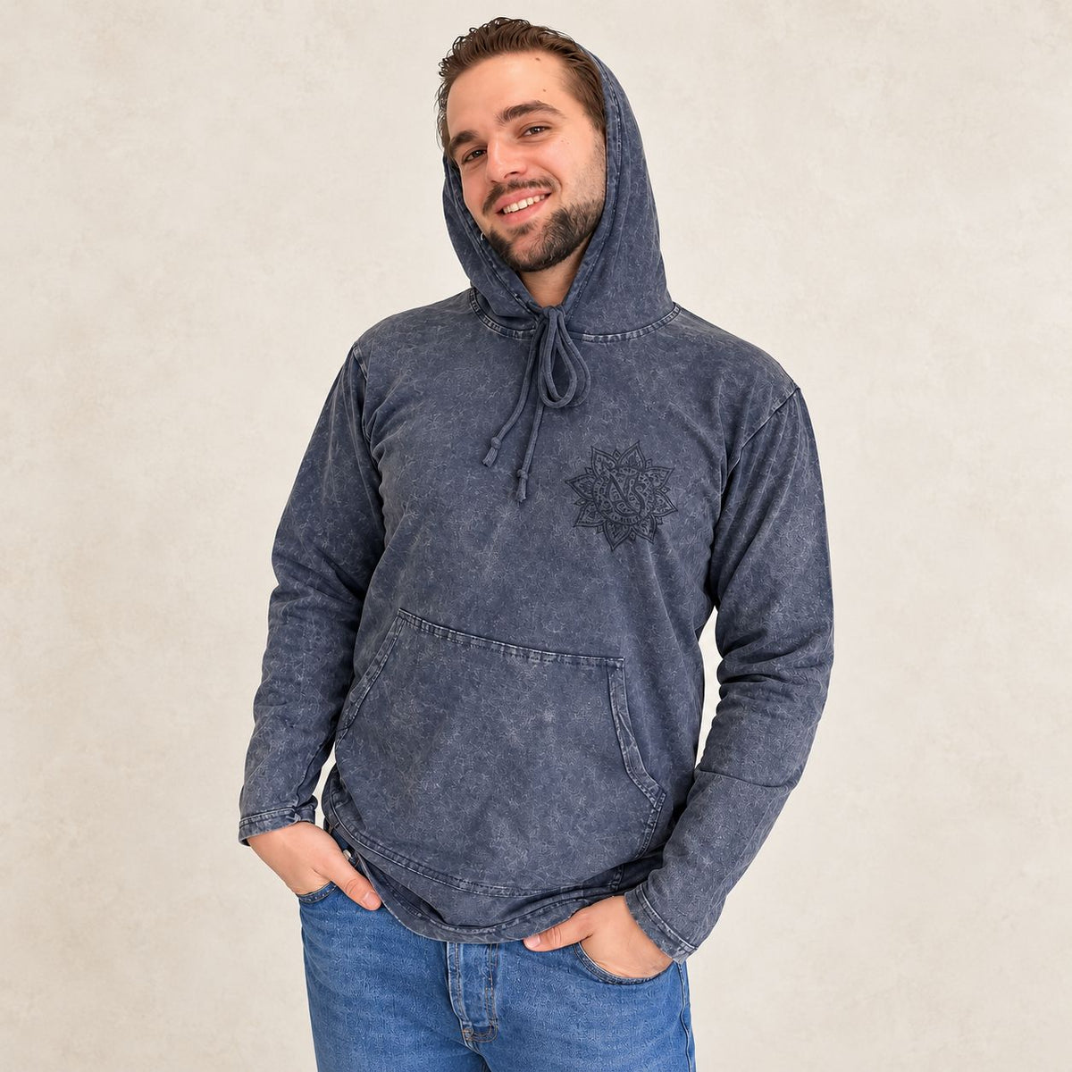 XLarge Stone Washed Hoody Shirt Kangaroo Pocket - Dusty Lavender