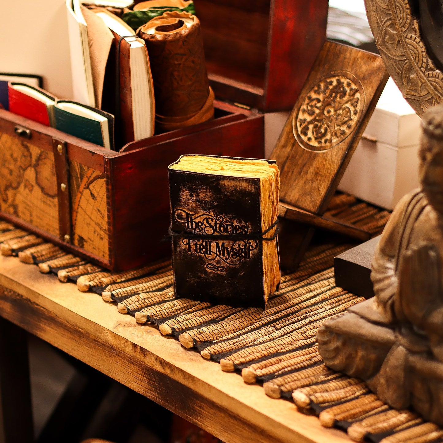 Fat Deckled Edge Leather Journal - The Stories I Tell Myself