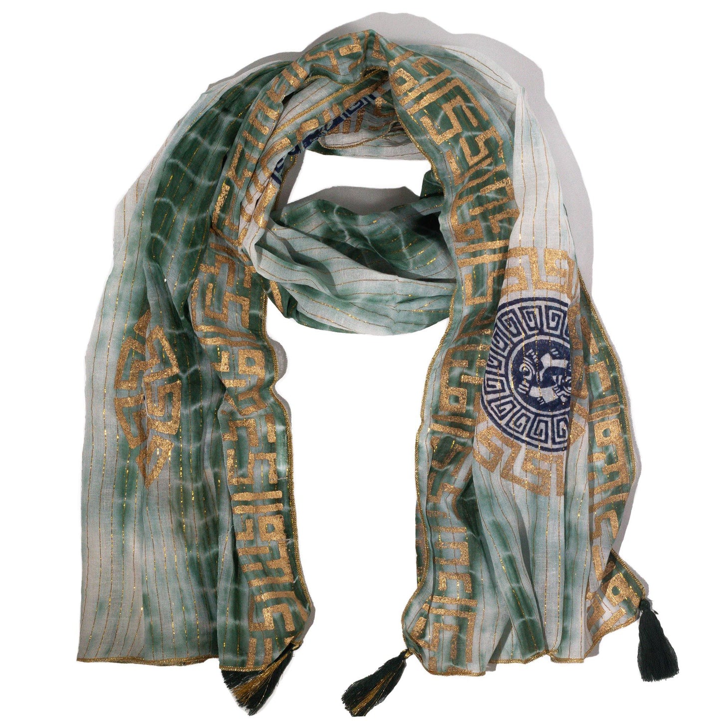 Nomad Sari Summer Marbella Print Scarf - Green with Gold