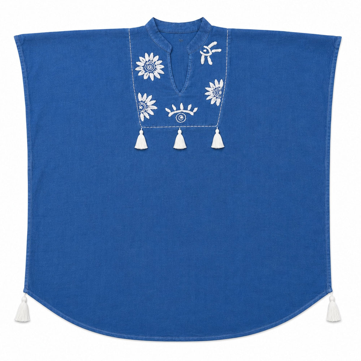 Nomad Sari On the Med Collection - Kaftan - Blue with Cream Embroidery and Tassels